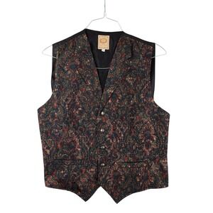 Wah Maker Vest Men Large Floral Western Paisley Frontier Clothing USA Cowboy